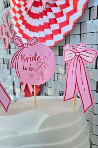 Fiyonk Tasarım Bride Parti Bekarlığa Veda Pasta Süsleri Seti ve Pasta Kürdanları Süsleme Seti 5 Parça