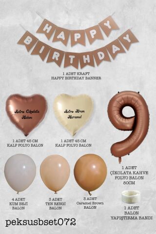 Retro Renkler Doğum Günü Parti Seti Çikolata Kahve Yaş Balonlu Kraft Banner Balon Zinciri Seti 9