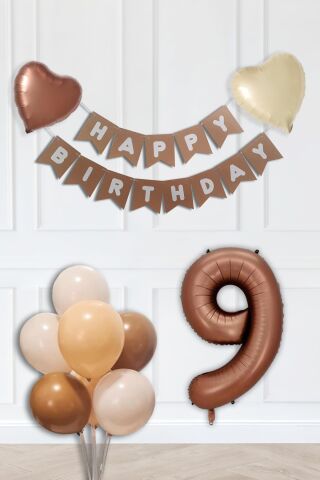 Retro Renkler Doğum Günü Parti Seti Çikolata Kahve Yaş Balonlu Kraft Banner Balon Zinciri Seti 9