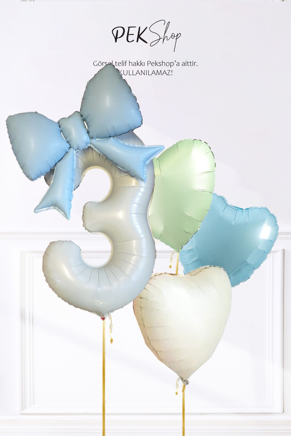 Mavi Fiyonk Yaş Balonu 3 Kalp Balonlu Doğum Günü Balon Seti Set224 3