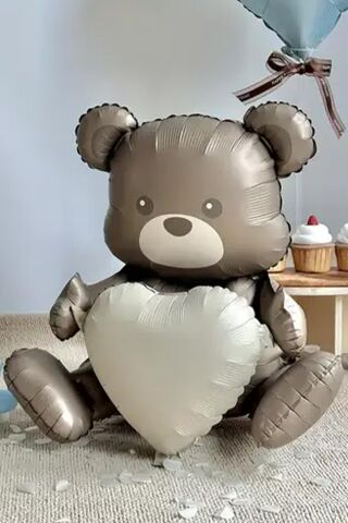Oturan Kalpli Kahverengi Ayı Folyo Balon Sevimli Ayıcık Balon