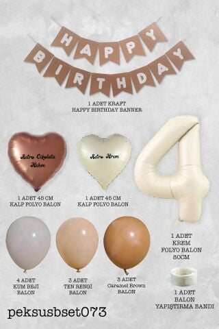 Retro Renkler Doğum Günü Parti Seti KREM Yaş Balonlu Kraft Banner Balon Zinciri Seti 9