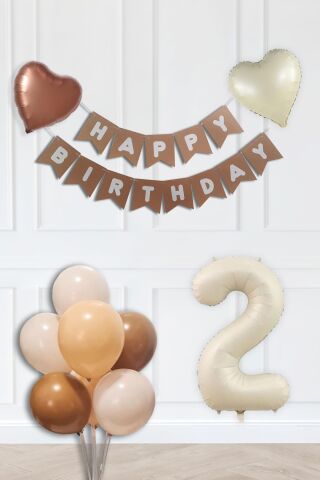 Retro Renkler Doğum Günü Parti Seti KREM Yaş Balonlu Kraft Banner Balon Zinciri Seti 5