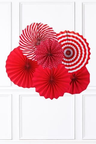 Kırmızı Beyaz Yelpaze Süs Seti 6lı Fan Duvar Süsü