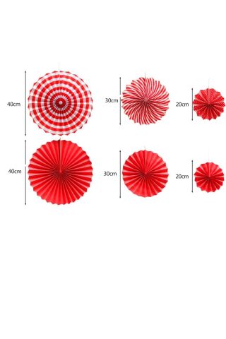 Kırmızı Beyaz Yelpaze Süs Seti 6lı Fan Duvar Süsü