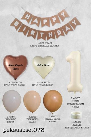 Retro Renkler Doğum Günü Parti Seti KREM Yaş Balonlu Kraft Banner Balon Zinciri Seti 1