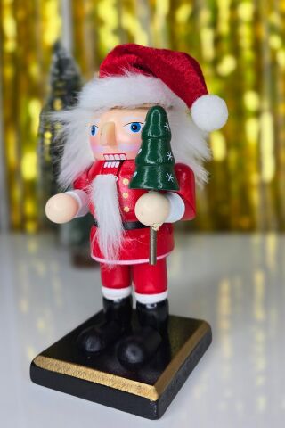 Noel Baba Fındıkkıran Masa Üstü Süs Obje Şapkalı Noel Baba Yılbaşı Masa Süsü 16cm