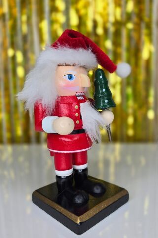 Noel Baba Fındıkkıran Masa Üstü Süs Obje Şapkalı Noel Baba Yılbaşı Masa Süsü 16cm