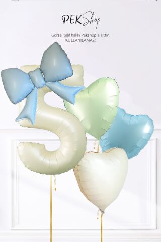 Mavi Fiyonk Yaş Balonu 3 Kalp Balonlu Doğum Günü Balon Seti Set224 5