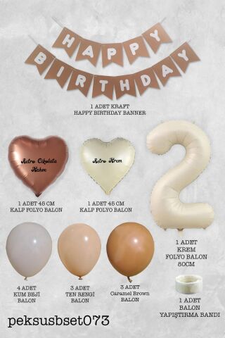 Retro Renkler Doğum Günü Parti Seti KREM Yaş Balonlu Kraft Banner Balon Zinciri Seti 2