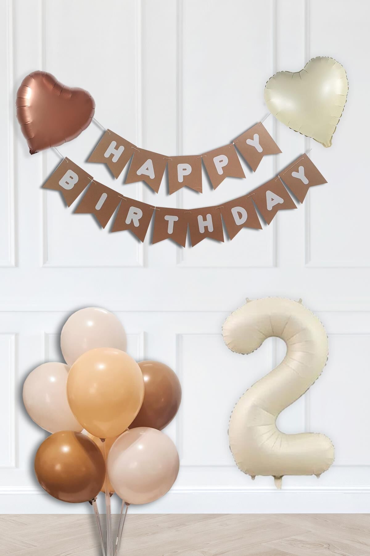 Retro Renkler Doğum Günü Parti Seti KREM Yaş Balonlu Kraft Banner Balon Zinciri Seti 2