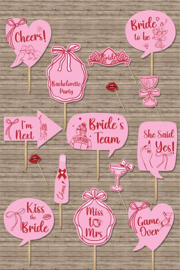 Kırmızı Fiyonklar Bekarlığa Veda Konuşma Balonları Seti Bride To Be Parti Pankartları