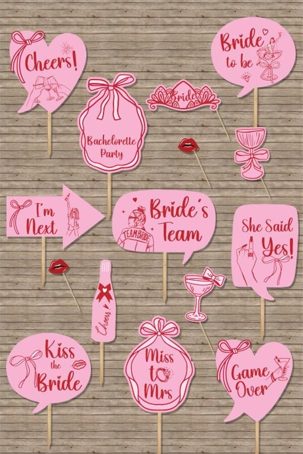 Kırmızı Fiyonklar Bekarlığa Veda Konuşma Balonları Seti Bride To Be Parti Pankartları