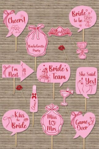 Kırmızı Fiyonklar Bekarlığa Veda Konuşma Balonları Seti Bride To Be Parti Pankartları