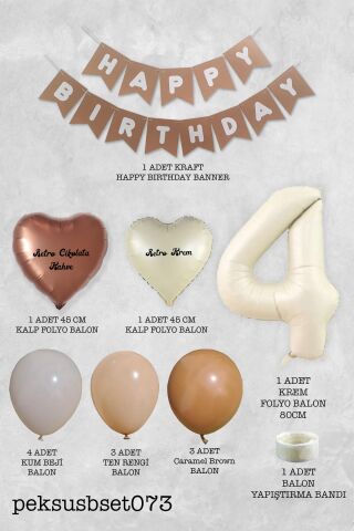 Retro Renkler Doğum Günü Parti Seti KREM Yaş Balonlu Kraft Banner Balon Zinciri Seti 4