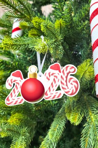 Yılbaşı Ağacı Süsü Candy Cane 2026 Yazılı