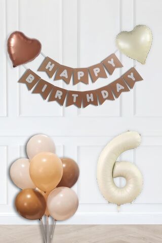Retro Renkler Doğum Günü Parti Seti KREM Yaş Balonlu Kraft Banner Balon Zinciri Seti 6