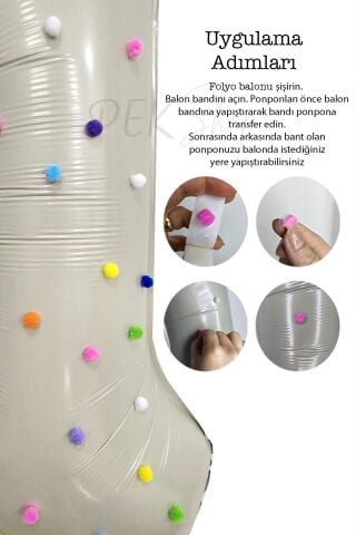 Rengarenk Ponpon Süslemeli Retro Krem Yaş Balonu 80cm