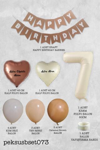 Retro Renkler Doğum Günü Parti Seti KREM Yaş Balonlu Kraft Banner Balon Zinciri Seti 7