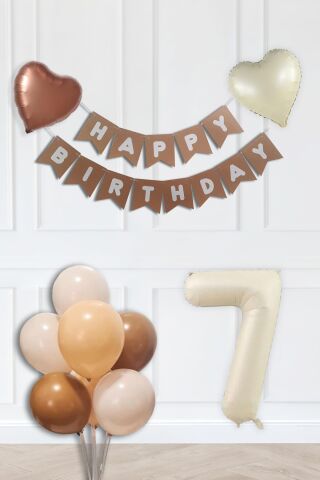 Retro Renkler Doğum Günü Parti Seti KREM Yaş Balonlu Kraft Banner Balon Zinciri Seti 7