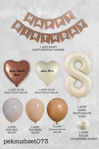 Retro Renkler Doğum Günü Parti Seti KREM Yaş Balonlu Kraft Banner Balon Zinciri Seti 8