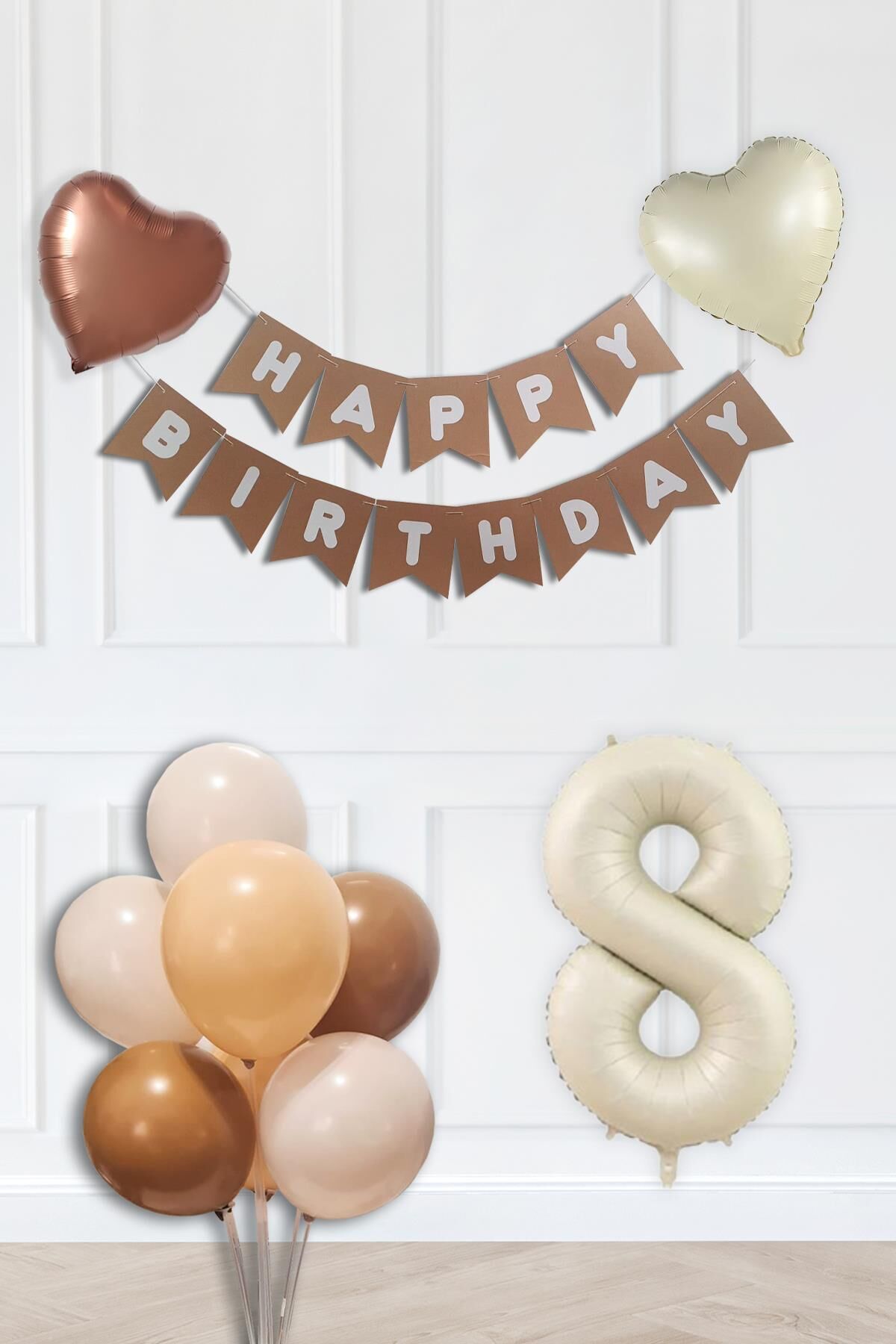 Retro Renkler Doğum Günü Parti Seti KREM Yaş Balonlu Kraft Banner Balon Zinciri Seti 8