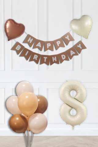 Retro Renkler Doğum Günü Parti Seti KREM Yaş Balonlu Kraft Banner Balon Zinciri Seti 8