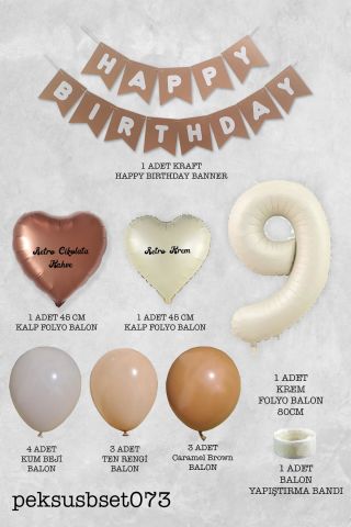 Retro Renkler Doğum Günü Parti Seti KREM Yaş Balonlu Kraft Banner Balon Zinciri Seti 9