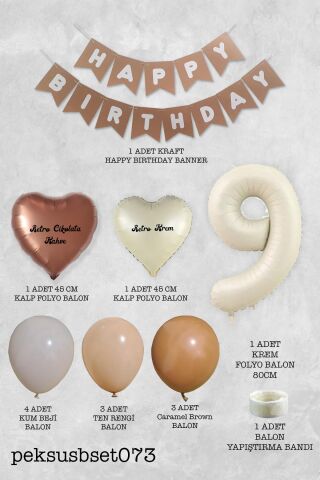 Retro Renkler Doğum Günü Parti Seti KREM Yaş Balonlu Kraft Banner Balon Zinciri Seti 9