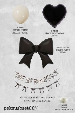 Siyah Fiyonk Tema Doğum Günü Balon Süsleme Seti Set227