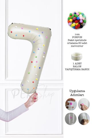 Rengarenk Ponpon Süslemeli Retro Krem Yaş Balonu 80cm 7