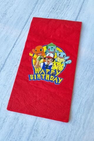 Pokemon Tema Doğum Günü Peçetesi Pokemon Baskılı Peçete - Kırmızı Peçete 12li Paket