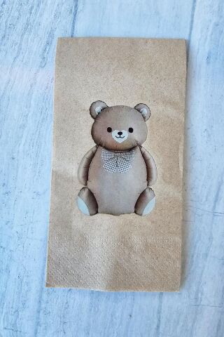 Retro Sevimli Ayı Baskılı Kraft Peçete Ayı Tema Peçete - Kraft Peçete 12li Paket