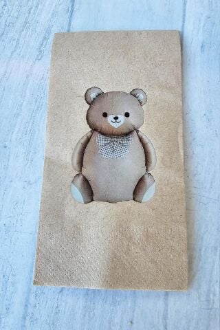 Retro Sevimli Ayı Baskılı Kraft Peçete Ayı Tema Peçete - Kraft Peçete 12li Paket