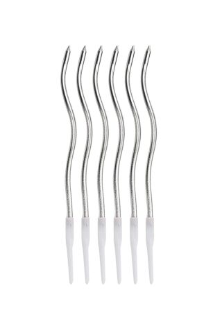 Pasta Mumu Spiral Gümüş Renk Mum 6 lı Gümüş Kıvrık Mum