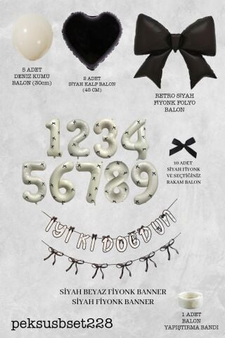 Siyah Fiyonk Konsept Doğum Günü Balon Seti Yaş Balonlu Set228