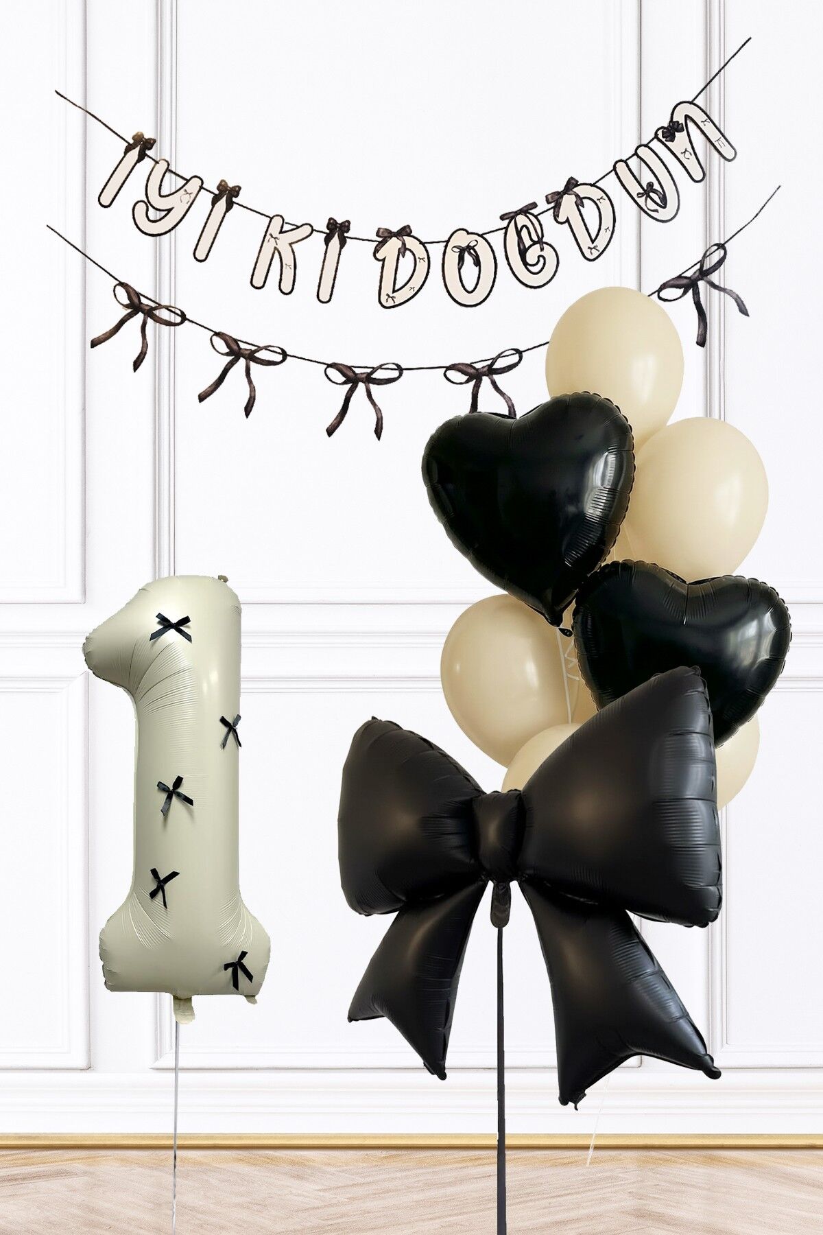 Siyah Fiyonk Konsept Doğum Günü Balon Seti Yaş Balonlu Set228