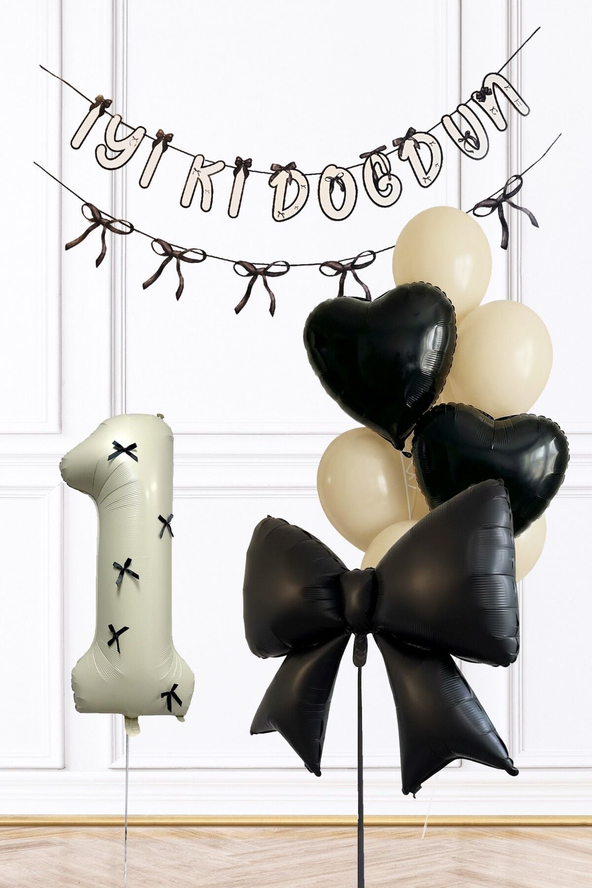 Siyah Fiyonk Konsept Doğum Günü Balon Seti Yaş Balonlu Set228