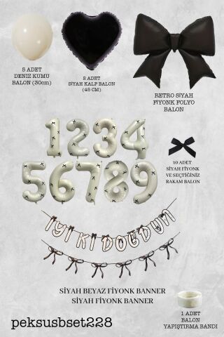 Siyah Fiyonk Konsept Doğum Günü Balon Seti Yaş Balonlu Set228