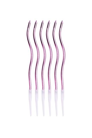 Pasta Mumu Spiral Metalik Lila Renk Mum 6 lı Altın Kıvrık Mum