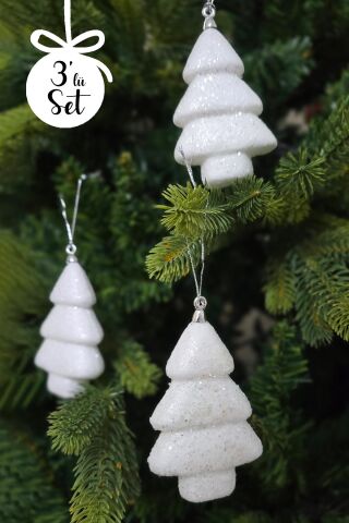 Beyaz Simli Ağaç Şeklinde Yılbaşı Ağaç Süsü 3lü Paket