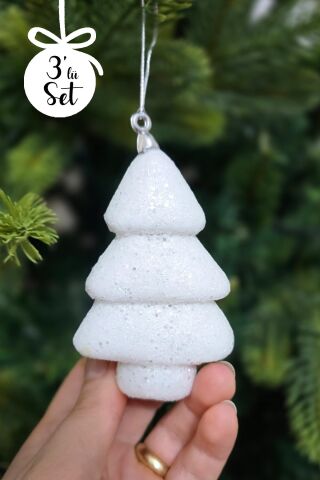 Beyaz Simli Ağaç Şeklinde Yılbaşı Ağaç Süsü 3lü Paket
