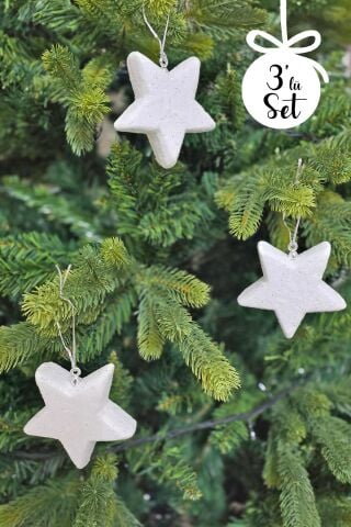 Beyaz Simli Yıldız Şeklinde Yılbaşı Ağaç Süsü Parıltılı Yılbaşı Ağacı Süsü 3lü Paket