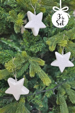 Beyaz Simli Yıldız Şeklinde Yılbaşı Ağaç Süsü Parıltılı Yılbaşı Ağacı Süsü 3lü Paket