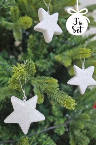Beyaz Simli Yıldız Şeklinde Yılbaşı Ağaç Süsü Parıltılı Yılbaşı Ağacı Süsü 3lü Paket