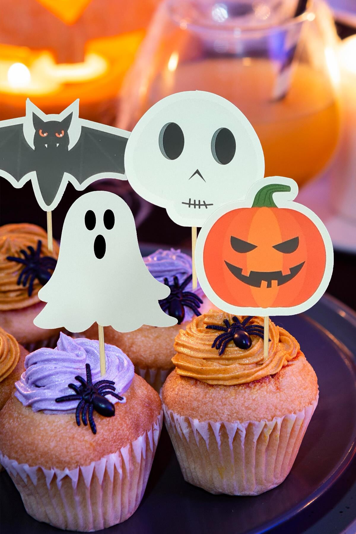 Cadılar Bayramı Kürdan Süsleri Cupcake Süsleri Lüks Büyük Boy 10lu Paket