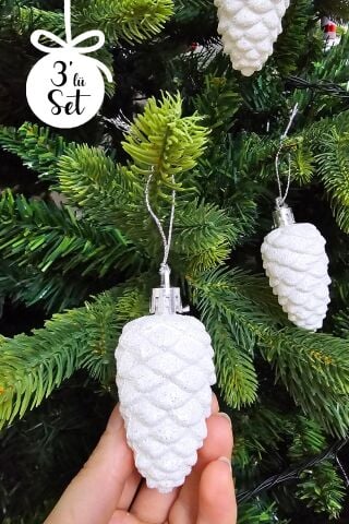 Beyaz Simli Kozalak Şeklinde Yılbaşı Ağacı Süsü Beyaz Kozalak Yılbaşı Ağaç Süsü 3lü Paket