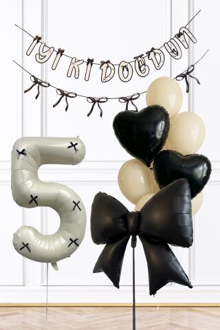 Siyah Fiyonk Konsept Doğum Günü Balon Seti Yaş Balonlu Set228 5