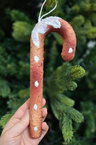 Kurabiye Görünümlü Gerçekçi Baston Şeker Yılbaşı Ağaç Süsü 20cm