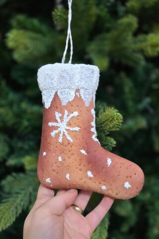 Kurabiye Görünümlü Gerçekçi Yılbaşı Çorabı Şeklinde Yılbaşı Ağaç Süsü 16cm